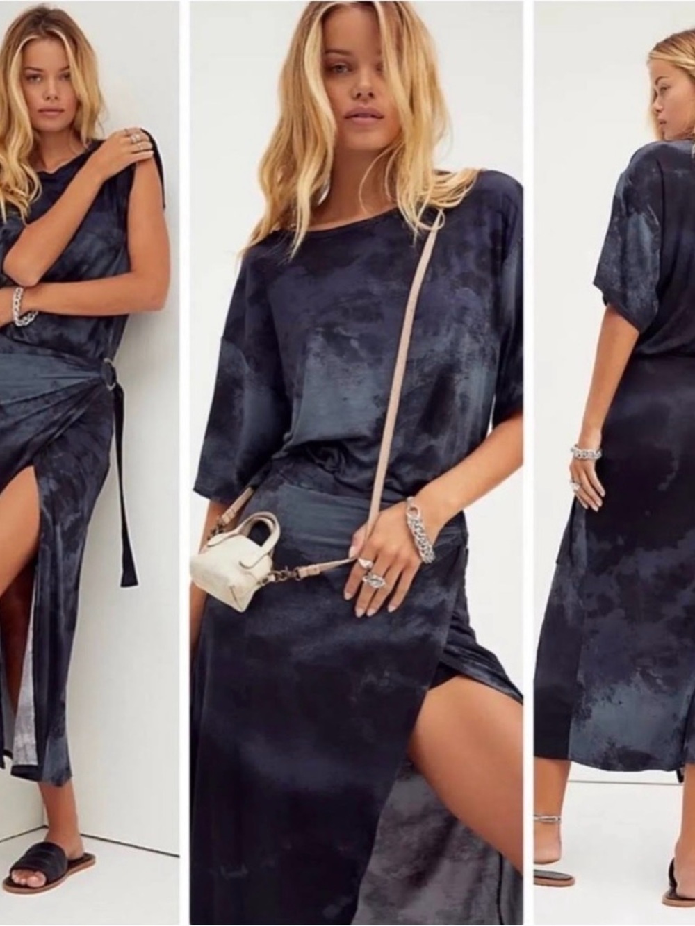 Free People Black Washed High-Low Midi Dress
